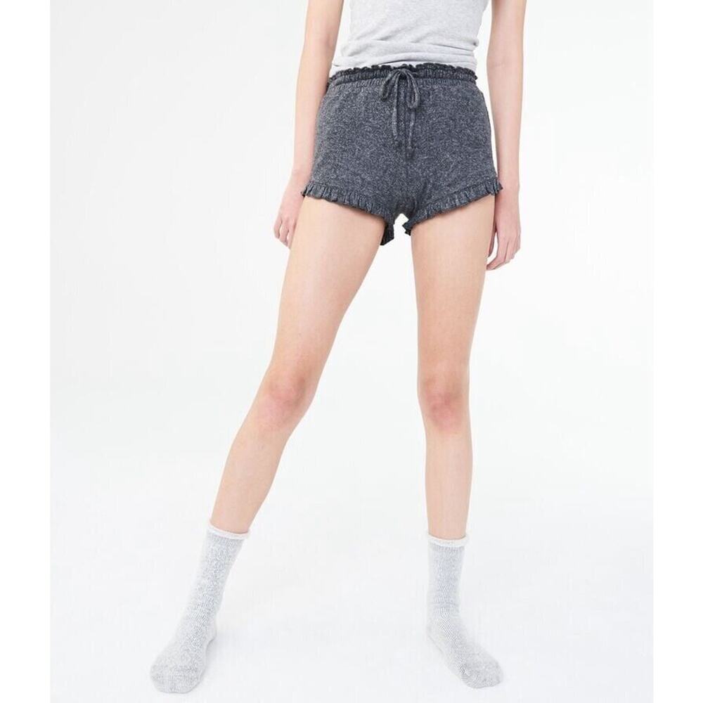 NWT Chaser Women's Soft Cozy Gray Low Rise Ruffle Hem Drawstring Shorts Sz M